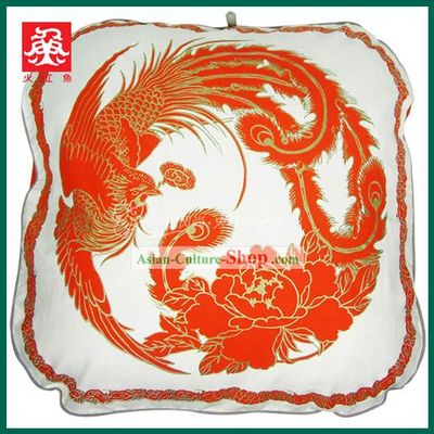 Chinese Traditional Handmade Large Phoenix Cushion Cover