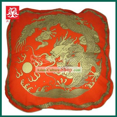 Chinese Traditional Handmade Large Dragon Cushion Cover (red)