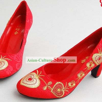 Chinese Traditional Bride Wedding Shoes - Bai Nian Hao He
