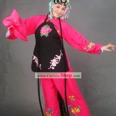 Chinese Classical Beijing Opera Embroidered Blouse and Pants Complete Set for Young Lady