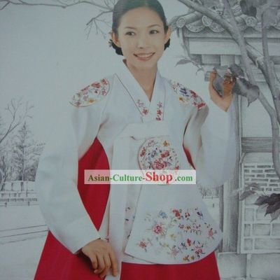 Supreme Korean Traditional Embroidered Flower Dress Hanbok Complete Set for Women
