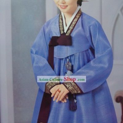 Korean Classic 100 Percent Handmade Korean Hanbok for Woman (deep blue)