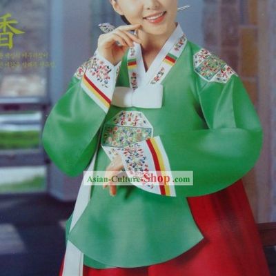 Korean Classic 100 Percent Handmade Hanbok and Embroidered for Women (green)