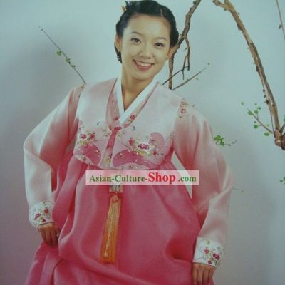 Supreme Korean Traditional Embroidered Flower Dress Hanbok for Women (pink)