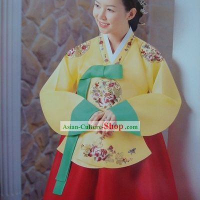 Supreme Korean Traditional Embroidered Dress Hanbok for Women (yellow)