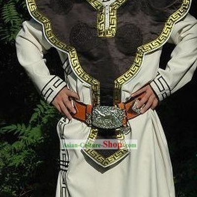 Supreme Chinese Classical Mongolian Long Robe, Hat and Belt for Knight Men