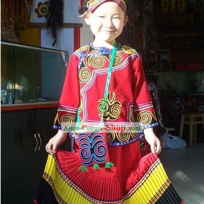 Chinese Traditional Yi Minority Costumes and Hat for Children