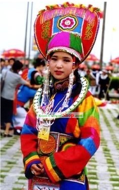 Chinese Traditional Tu Minority Costumes and Hat Complete Set