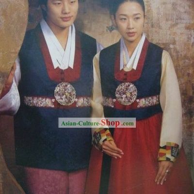 Korean 100 Percent Handmade Korean Hanbok for Couple-Blue Lovers