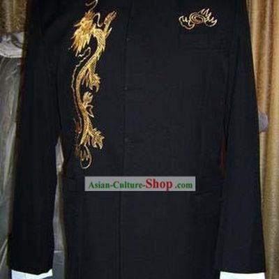 Chinese Stunning Silk Black Dragon Suit for Man