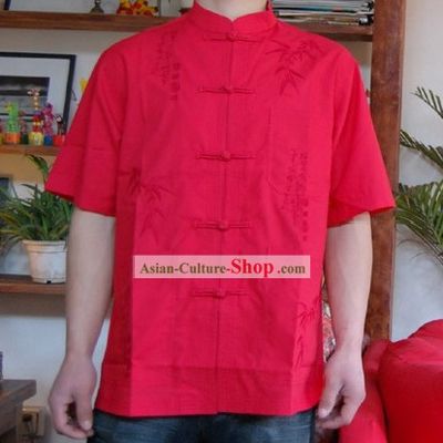 Chinese Mandarin Style Short Handed Flax Bamboo Shirt