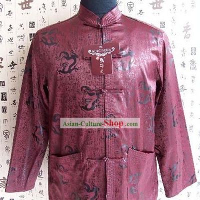 Chinese Classical Mandarin Style Hand Embroidered Purple Dragon Blouse
