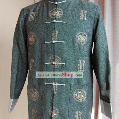 Chinese Classical Hand Embroidered Deep Green Dragon Blouse