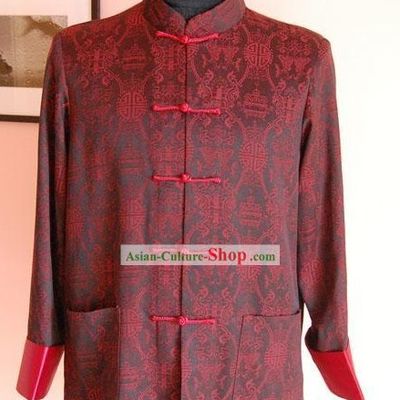 Chinese Classical Hand Embroidered Coffee Dragon Blouse