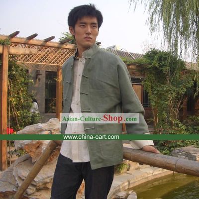 Chinese Classical Mandarin Handmade Flax Blouse for Men