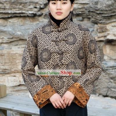 Chinese Traditional Mandarin Ancient Style Cotton Overcoat for Women