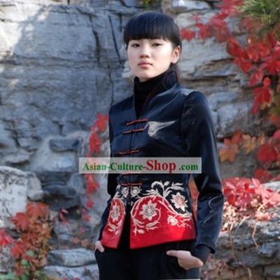 Chinese Made to Order Red Flower Cheongsam Style Blouse