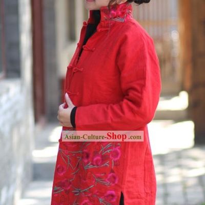 Chinese Classical Handmade and Embroidered Folk Floral Cotton Jacket for Women