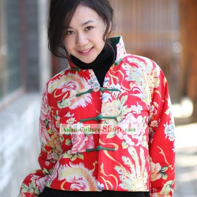 Chinese Classical Lucky Red Handmade Peony Jacket for Women