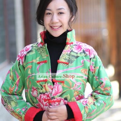Chinese Classical Lucky Red Handmade Peony Jacket for Women