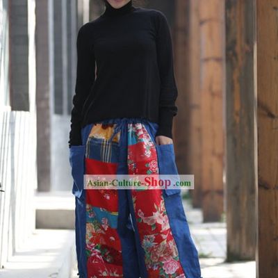 Chinese Classical Handmade Folk Cotton Trousers for Women