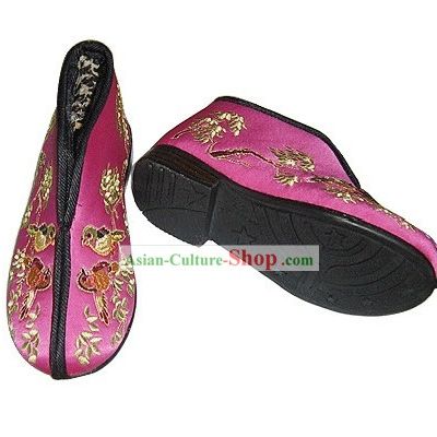 Chinese Traditional Handmade Embroidered Thick Satin Winter Shoes for Children (magpies)