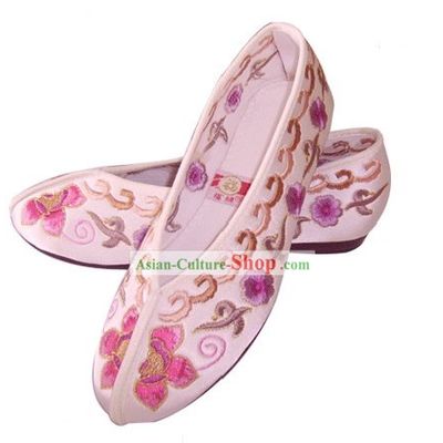 Chinese Traditional Handmade Embroidered Princess Satin Shoes (various flower, pink)