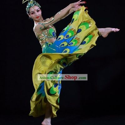 Supreme Chinese Traditional Peacock Dance Costumes Complete Set