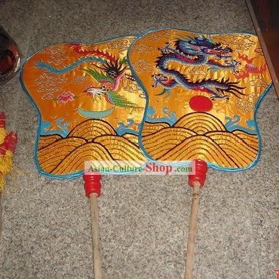 Chinese Traditional Handmade Palace Day and Night Fans Pair