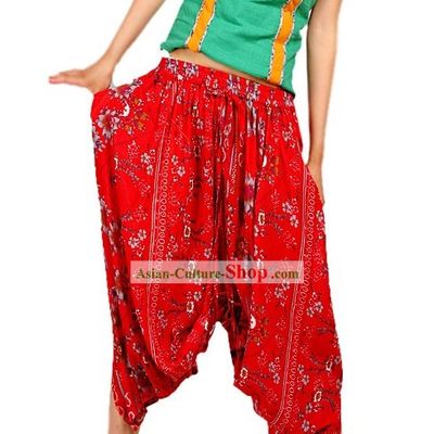 Unique Design Lucky Red Flowery Skirt and Trousers