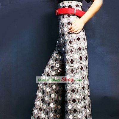 Handmade Unique Design Long Grid Trousers