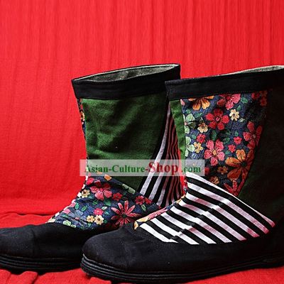 Handmade Zebra Long Cloth Boots