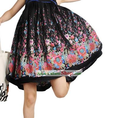 Handmade Unique Design Flower World Black Skirt
