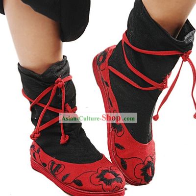 Handmade and Embroidered Lucky Red Long Cloth Boots