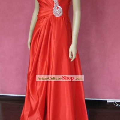 Tailor Made Lucky Red Silk Wedding Dress for Bride