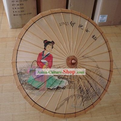 Traditional Chinese Hand Beach, Rain and Sun Umbrella - Ancient Beauty Painting