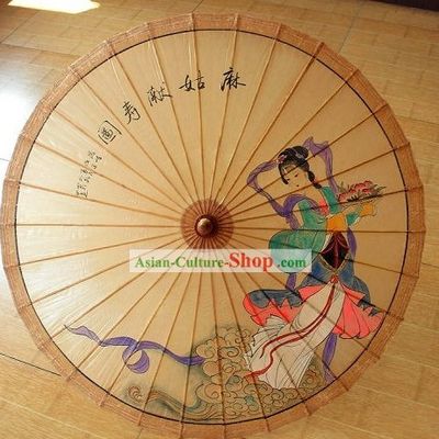 Traditional Chinese Hand Beach, Rain and Sun Umbrella - Ancient Beauty Painting