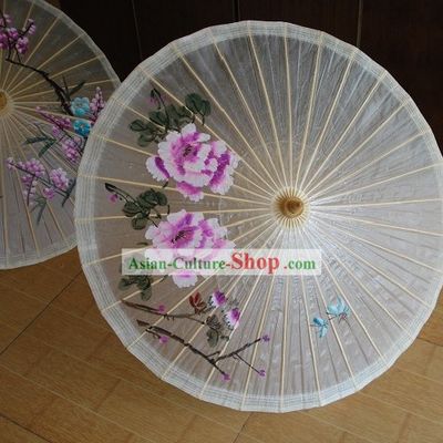 Traditional Chinese Hand Beach, Rain and Sun Umbrella - Large Peony Painting