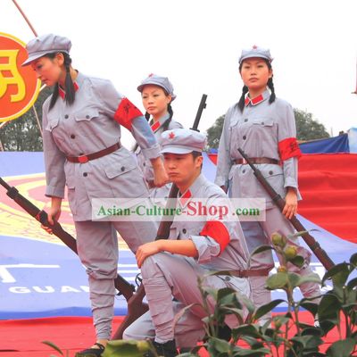 Chinese Red Army Dance Costumes and Hat Complete Set