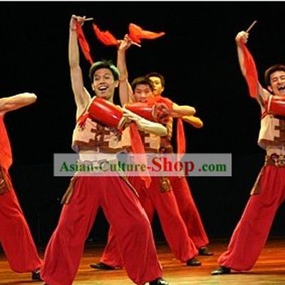 Chinese Traditional Waist Drum Dance Costumes and Drum Set for Men
