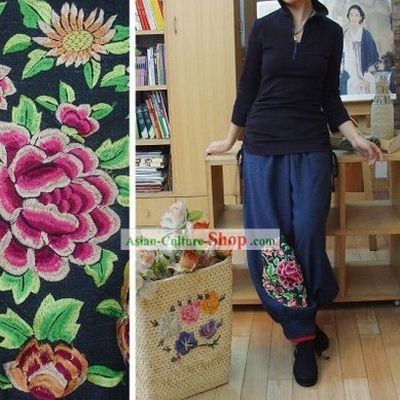 Supreme Chinese Handmade and Embroidered Peony Trousers