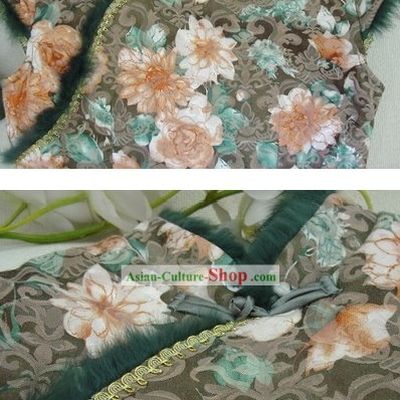 Supreme Chinese Traditional Handmade Green Flowry Warm Winter Cheongsam (Qipao)