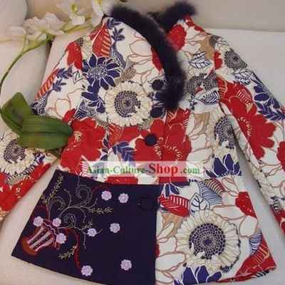 Supreme Chinese Handmade Minority Rabbit Fur and Cotton Long Blouse for Women
