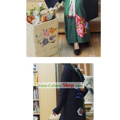 Supreme Chinese Handmade Bird and Flower Long Outercoat for Women