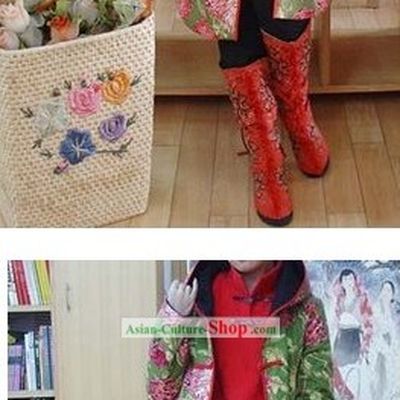 Chinese Classic Mandarin Green Chrysanthemum Winter Outercoat