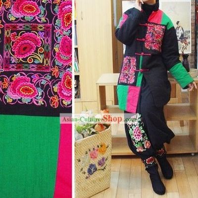 Supreme Chinese Hands Embroidered Flower Flake Winter Cotton Outercoat
