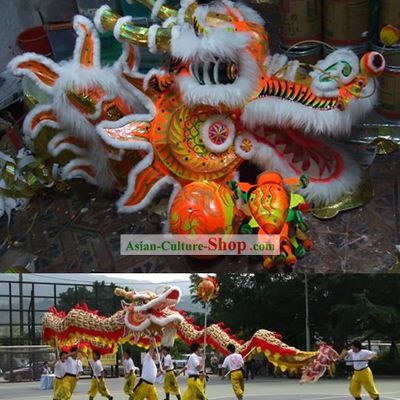 Supreme Chinese Traditional Large Classic Sheep Wool Dragon Dance Equipments Complete Set (gold)