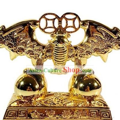 Kai Guang Golding Feng Shui Bat, Coins and Peach (good fortune and long life)