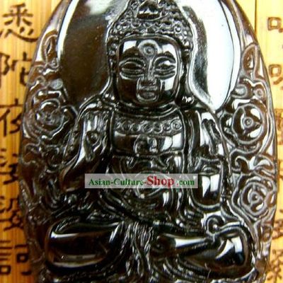 Kai Guang Obsidian Amitabha Pendant (angel of Chinese birth year dog and pig)