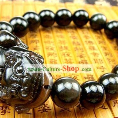 Kai Guang Feng Shui Chinese Obsidian Pi Xiu Bracelet for Men (getting off evil)